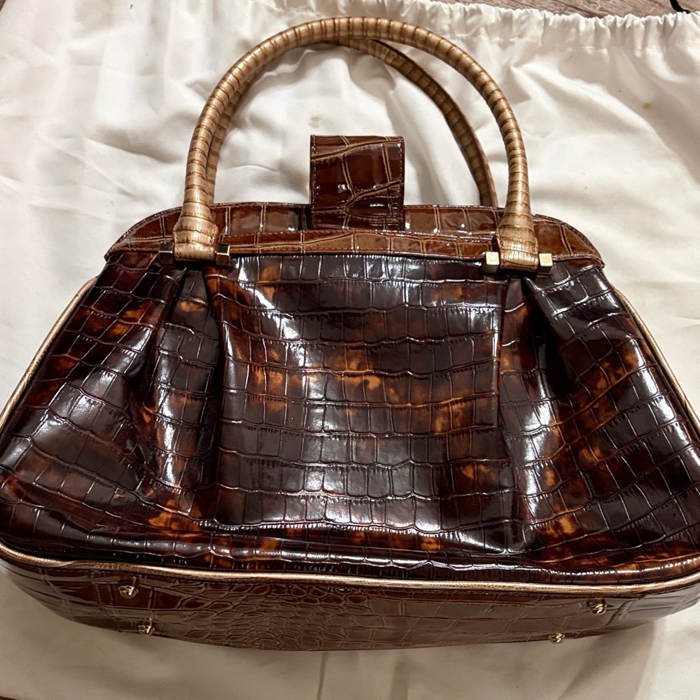 Brahmin Brown Croc-Embossed Leather Satchel with Gold Plate - Picture 4 of 13